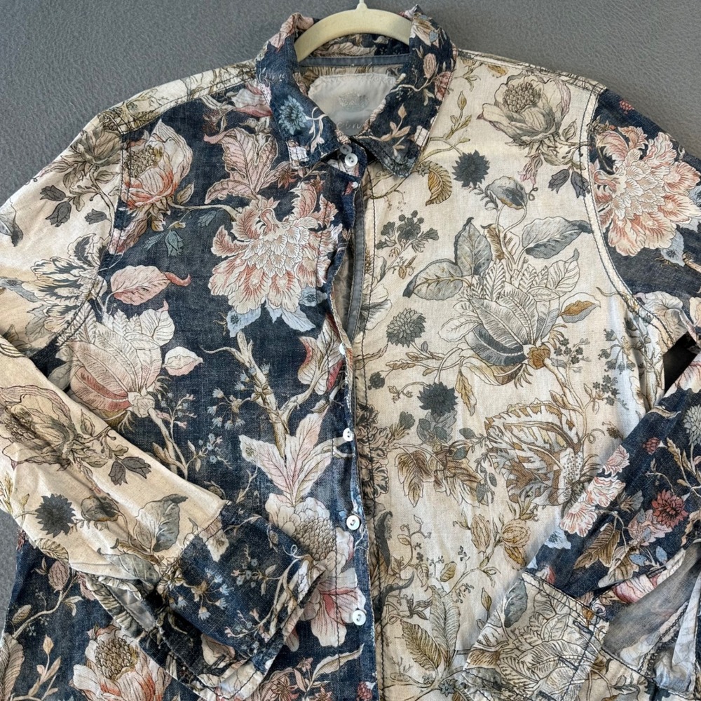 Cino Floral Print Button Down Shirt Two Tone Botanical Long Sleeve Large